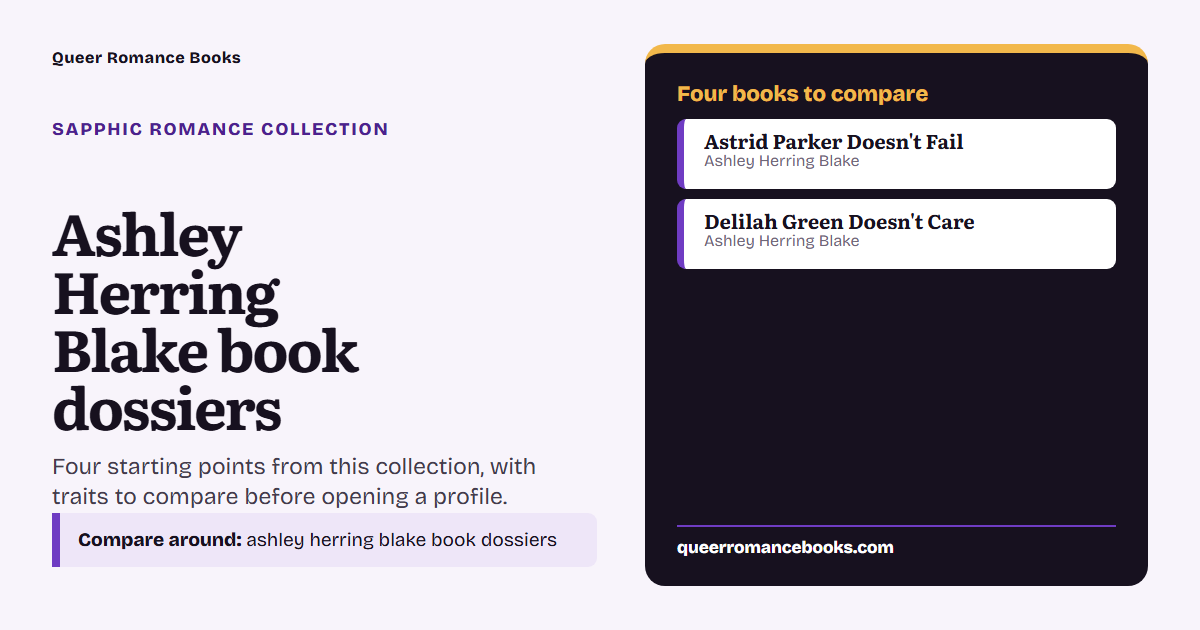 Decision guide for Ashley Herring Blake book dossiers: Book to compare: Astrid Parker Doesn't Fail; Book to compare: Delilah Green Doesn't Care