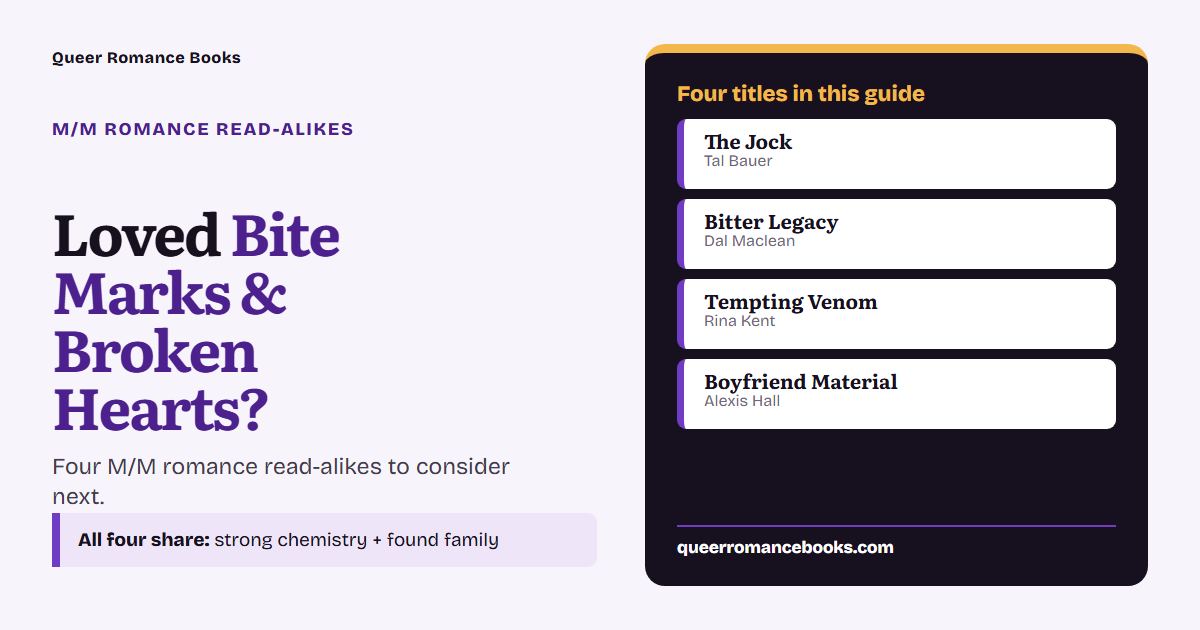 Decision guide for Loved Bite Marks & Broken Hearts?: Additional overlap: The Jock; Additional overlap: Bitter Legacy; Additional overlap: Tempting Venom; Additional overlap: Boyfriend Material