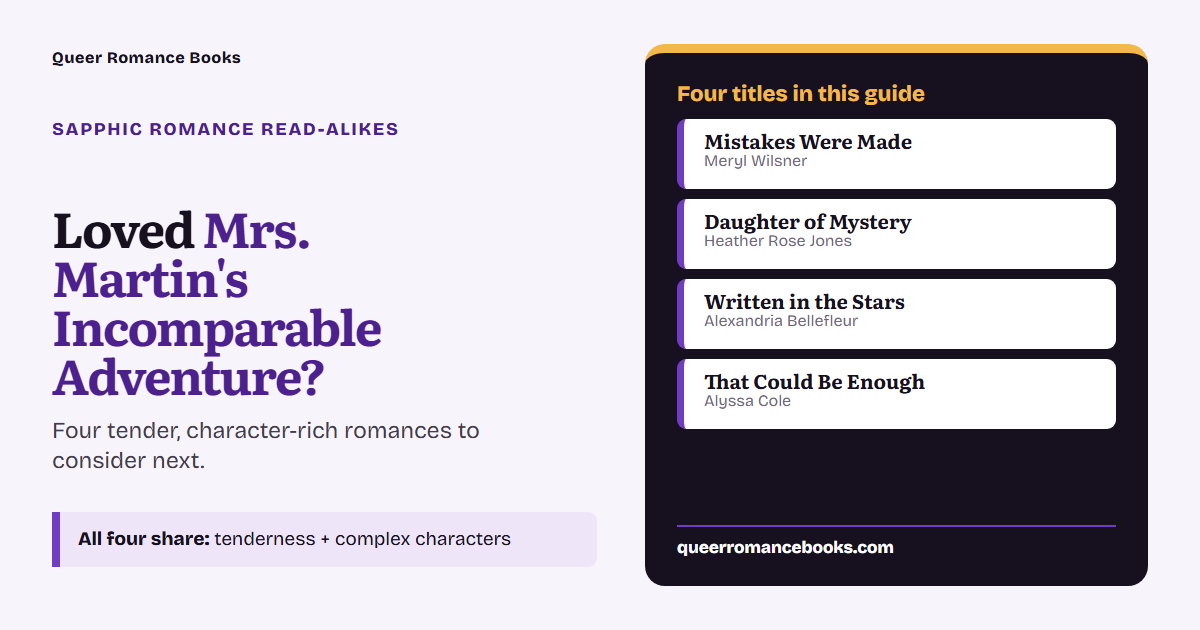 Decision guide for Loved Mrs. Martin's Incomparable Adventure?: Additional overlap: Mistakes Were Made; Additional overlap: Daughter of Mystery; Additional overlap: Written in the Stars; Additional overlap: That Could Be Enough