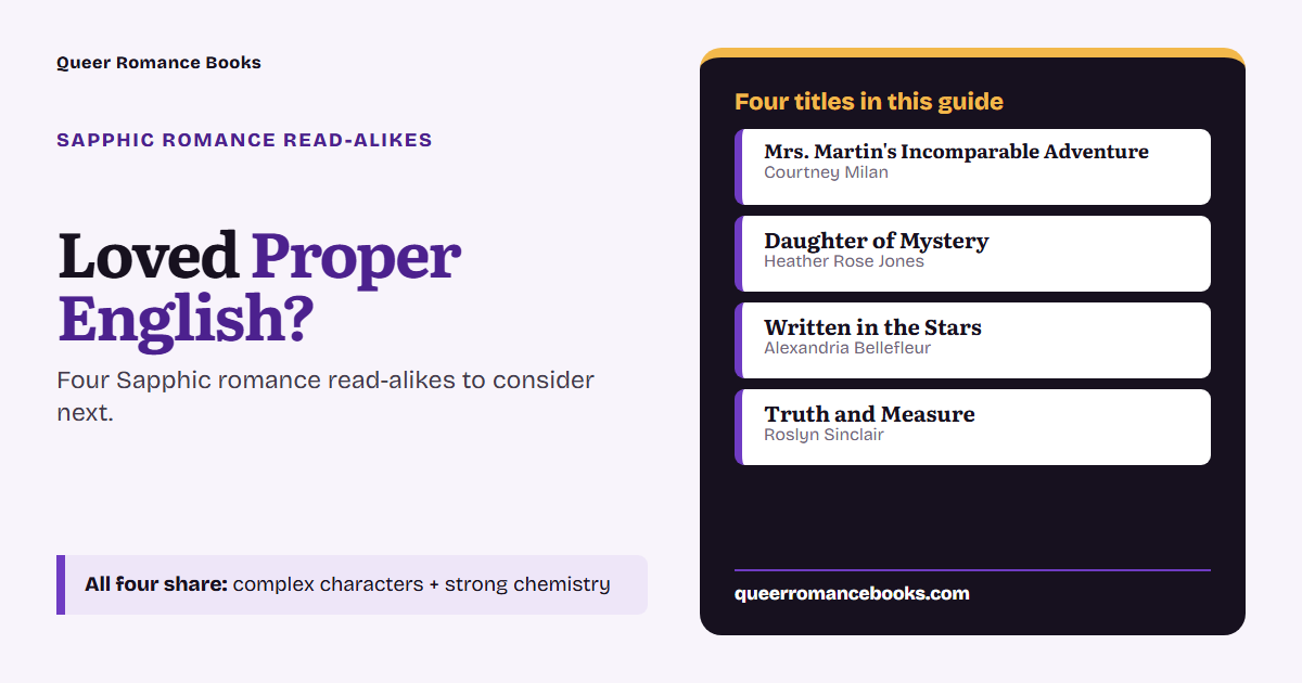 Decision guide for Loved Proper English?: Additional overlap: Mrs. Martin's Incomparable Adventure; Additional overlap: Daughter of Mystery; Additional overlap: Written in the Stars; Additional overlap: Truth and Measure