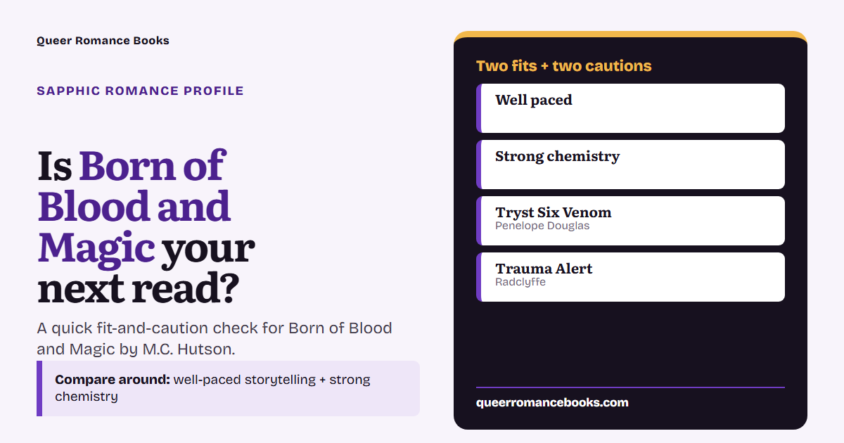 Decision guide for Is Born of Blood and Magic your next read?: Best fit: Well paced; Best fit: Strong chemistry; Related read: Tryst Six Venom; Related read: Trauma Alert