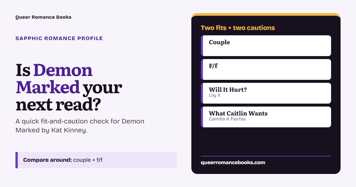 Decision guide for Is Demon Marked your next read?: Best fit: Couple; Best fit: F/f; Related read: Will It Hurt?; Related read: What Caitlin Wants