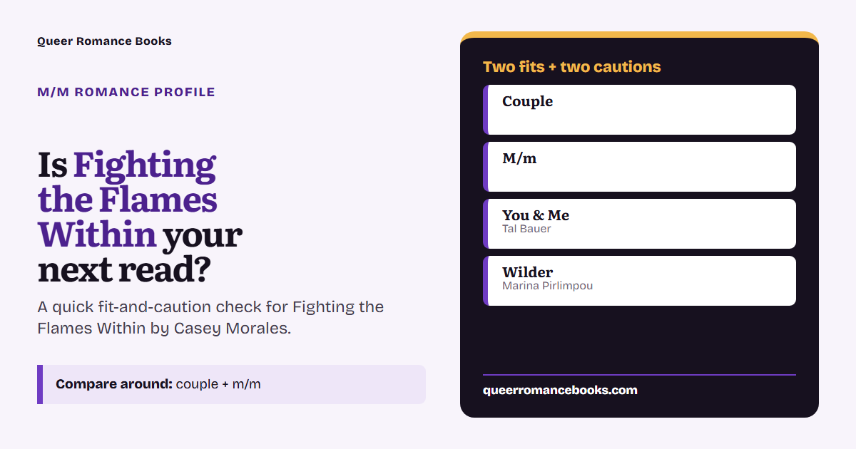 Decision guide for Is Fighting the Flames Within your next read?: Best fit: Couple; Best fit: M/m; Related read: You & Me; Related read: Wilder