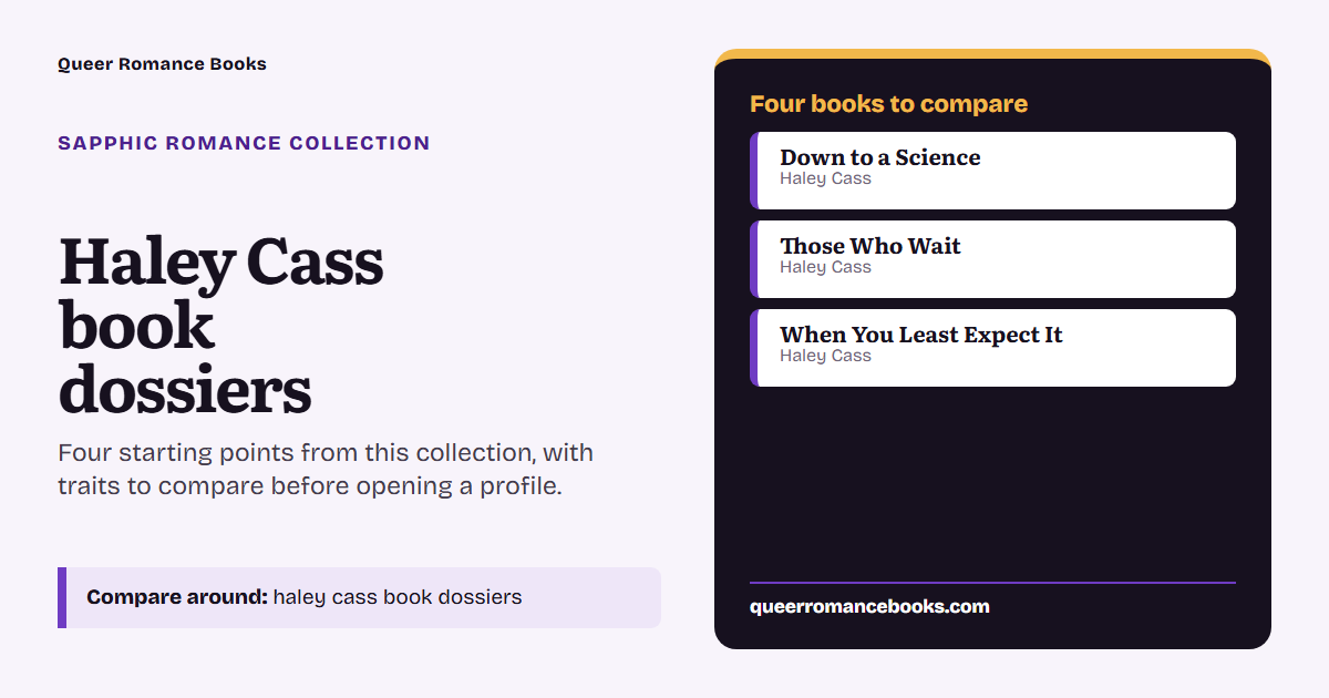 Decision guide for Haley Cass book dossiers: Book to compare: Down to a Science; Book to compare: Those Who Wait; Book to compare: When You Least Expect It