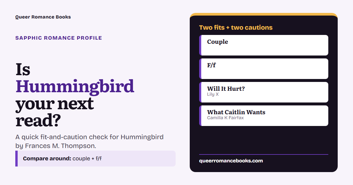 Decision guide for Is Hummingbird your next read?: Best fit: Couple; Best fit: F/f; Related read: Will It Hurt?; Related read: What Caitlin Wants