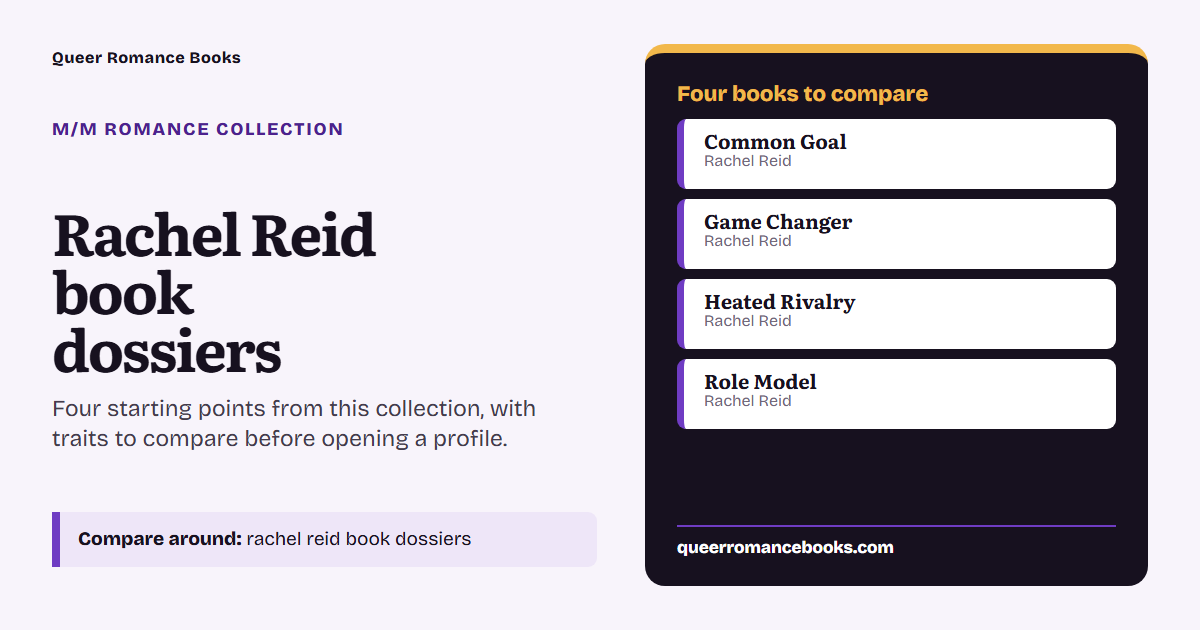 Decision guide for Rachel Reid book dossiers: Book to compare: Common Goal; Book to compare: Game Changer; Book to compare: Heated Rivalry; Book to compare: Role Model