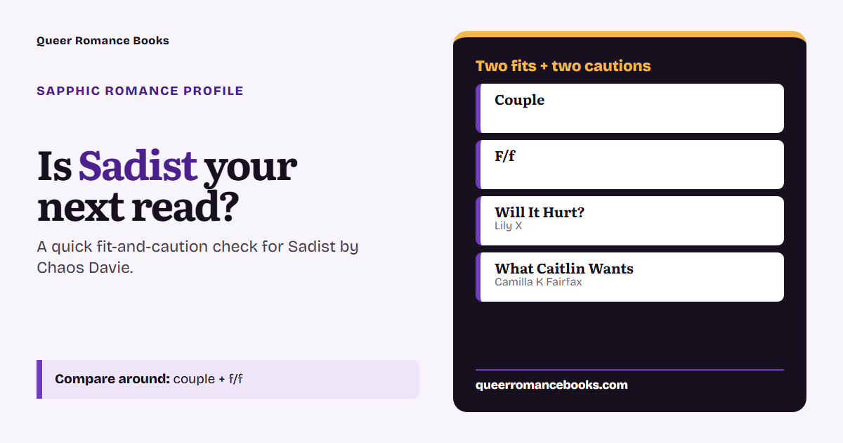Decision guide for Is Sadist your next read?: Best fit: Couple; Best fit: F/f; Related read: Will It Hurt?; Related read: What Caitlin Wants