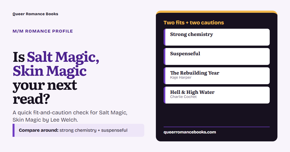 Decision guide for Is Salt Magic, Skin Magic your next read?: Best fit: Strong chemistry; Best fit: Suspenseful; Related read: The Rebuilding Year; Related read: Hell & High Water