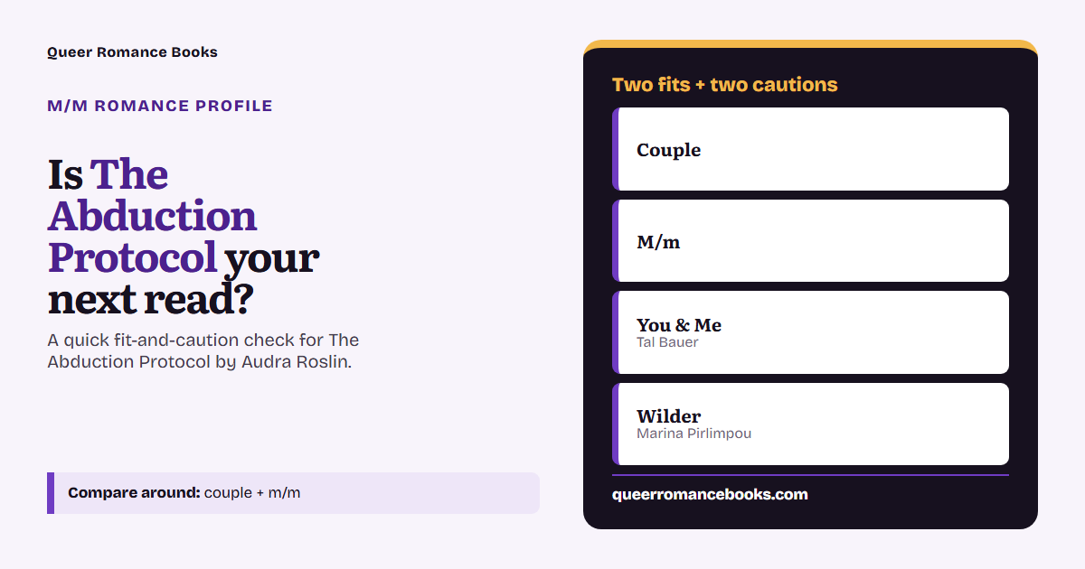 Decision guide for Is The Abduction Protocol your next read?: Best fit: Couple; Best fit: M/m; Related read: You & Me; Related read: Wilder