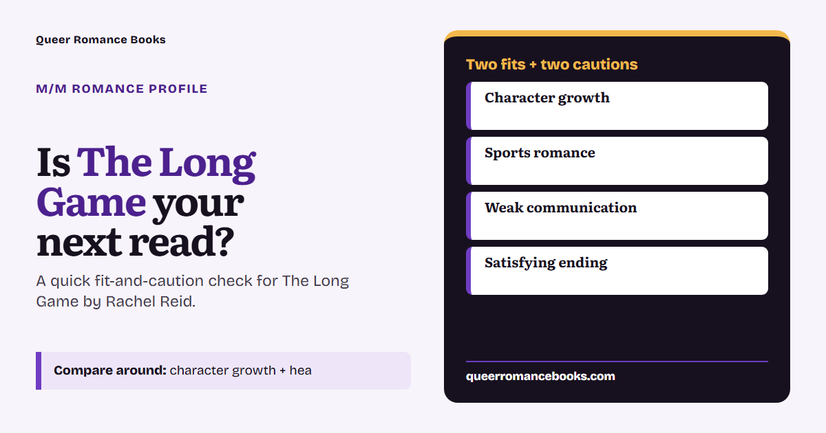 Decision guide for Is The Long Game your next read?: Best fit: Character growth; Best fit: Sports romance; Check first: Weak communication; Check first: Satisfying ending