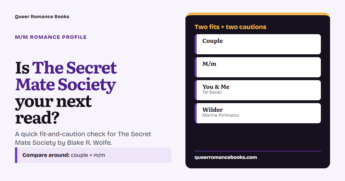 Decision guide for Is The Secret Mate Society your next read?: Best fit: Couple; Best fit: M/m; Related read: You & Me; Related read: Wilder