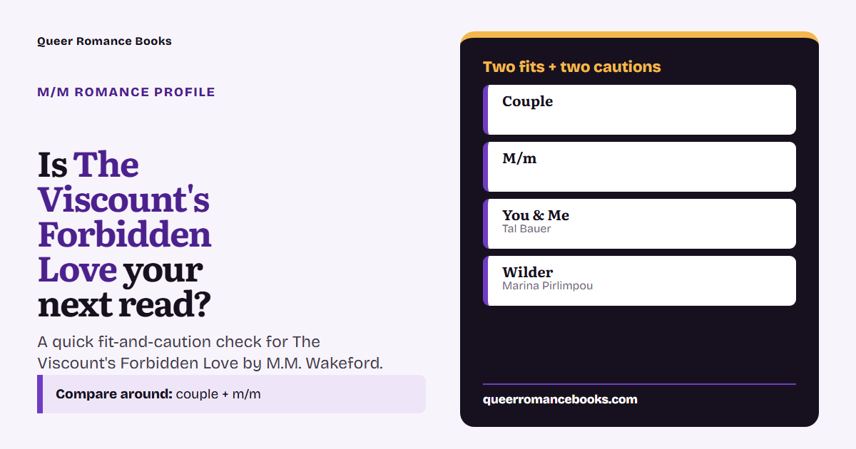 Decision guide for Is The Viscount's Forbidden Love your next read?: Best fit: Couple; Best fit: M/m; Related read: You & Me; Related read: Wilder