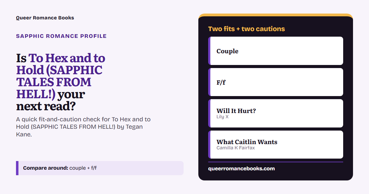 Decision guide for Is To Hex and to Hold (SAPPHIC TALES FROM HELL!) your next read?: Best fit: Couple; Best fit: F/f; Related read: Will It Hurt?; Related read: What Caitlin Wants