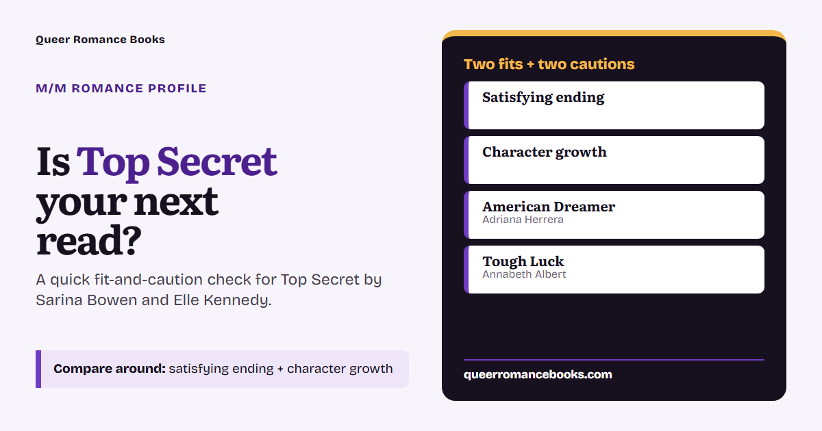 Decision guide for Is Top Secret your next read?: Best fit: Satisfying ending; Best fit: Character growth; Related read: American Dreamer; Related read: Tough Luck