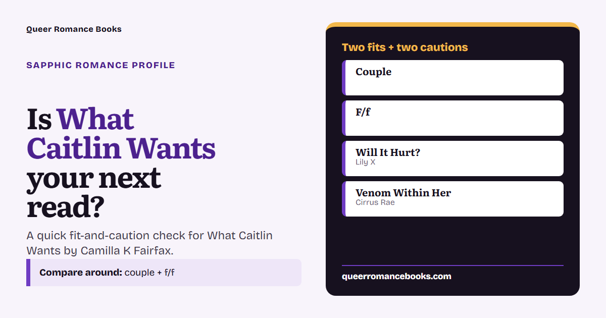 Decision guide for Is What Caitlin Wants your next read?: Best fit: Couple; Best fit: F/f; Related read: Will It Hurt?; Related read: Venom Within Her